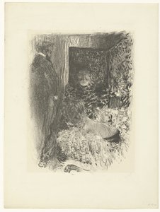 Dos mujeres y un hombre en un interior iluminado
Intimité de Edouard Vuillard