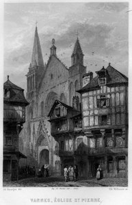 Vista de la ciudad de Vannes y la Iglesia de San Pedro, Morbihan, Bretaña, Francia. Grabado por Willmann en “La France ancienne et moderne” de Jean-Bernard Mary-Lafon