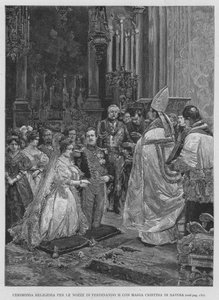 Cerimonia Religiosa Per Le Nozze Di Ferdinando II Con Maria Cristina Di Savoia (grabado) de Edouardo Matania