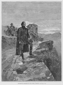 Giuseppe Mazzini en camino al exilio (grabado) de Edouardo Matania