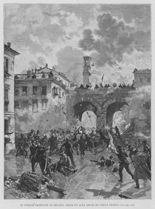 Las Cinco Jornadas de Milán, Asalto a los Arcos de Porta Nuova (grabado) de Edouardo Matania