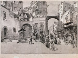 Representación del voto de Vito, de La mala vita, ópera de Umberto Giordano de Edouardo Matania