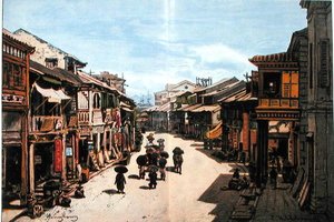 Una calle en Hong Kong a mediados del siglo XIX
