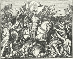 Enrique el Pajarero, Rey de Francia Oriental, después de su victoria sobre los magiares en la Batalla de Riade, 933 de Eduard Bendemann