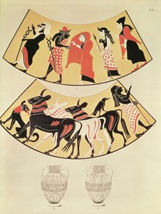 Diseños de un jarrón etrusco que representan una procesión de sacerdotes y la delimitación de una nueva ciudad usando un arado tirado por bueyes de Eduard Gerhardt