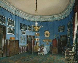 Interiores del Palacio de Invierno. El dormitorio del Príncipe Heredero Nikolay Aleksandrovich, 1865 de Eduard Hau