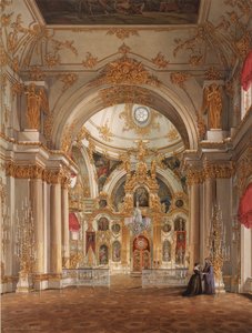 Interiores del Palacio de Invierno. La Catedral en el Palacio de Invierno, 1860s de Eduard Hau