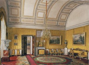 Interiores del Palacio de Invierno. El Primer Apartamento Reservado. El Salón Amarillo de la Gran Princesa María Nikoláyevna, 1866 de Eduard Hau