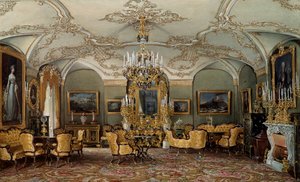Vista del Salón de Alexandra Fyodorovna (Fedorovna o Feodorovna o Carlota de Prusia (1798-1860)), esposa del zar Nicolás I en el Palacio de Gatchina de Eduard Hau