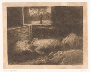 Cerdos en un establo de Eduard Karsen (signed by artist)