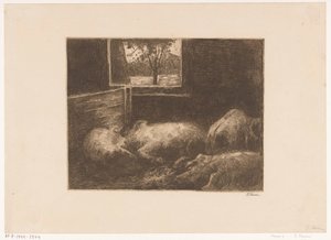 Cerdos en un establo de Eduard Karsen (signed by artist)