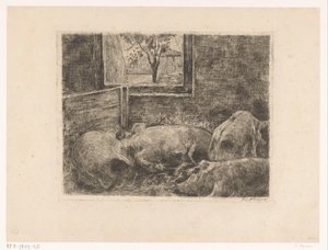 Cerdos en un establo de Eduard Karsen (signed by artist)
