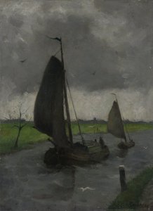 Curso de agua con barcazas a vela