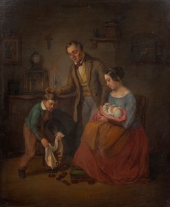 Familia en la entrega de regalos de Nikolo