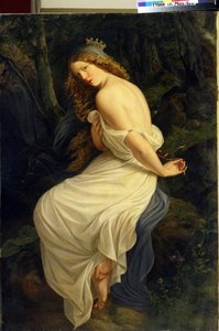 Ondina (Ondina). Genio de las aguas en la mitología germánica como la ninfa o náyade. Pintura de Eduard Steinbrueck (Steinbruck) (1802-1882). Óleo sobre tela de Eduard Steinbruck