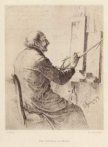 Retrato de Carl Spitzweg, pintor romántico alemán (litografía) de Eduard von (after) Grutzner
