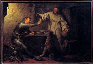 Guerrero de mediana edad brindando con un ermitaño en una taberna. Pintura de Eduard von Grutzner (1846-1925) 1878 Dim. 0,44x0,63 m. París, Museo de Orsay