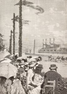 Carreras de caballos en las fiestas de Pompeya, Pompeya, Italia, grabado a partir de un dibujo de Edoardo Dalbono, de L