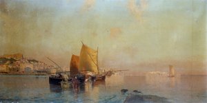Puerto de Nápoles con barcos de Eduardo Dalbono