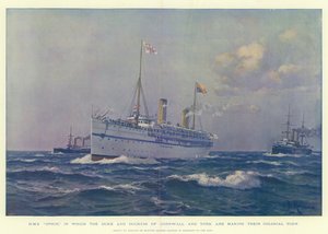 HMS Ophir, en la que el Duque y la Duquesa de Cornualles y York están haciendo su gira colonial