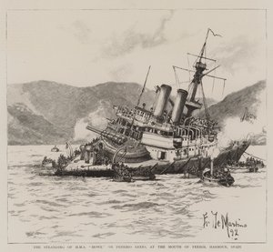 El encallamiento del HMS Howe en los arrecifes de Pereiro, en la boca del puerto de Ferrol, España de Eduardo de Martino