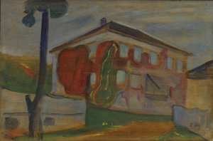 Casa con enredadera roja de Virginia, c.1900 (óleo sobre tabla) de Edvard Munch