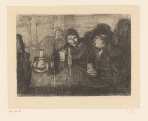 Hombres alrededor de una mesa en un café
Kristiana (Oslo) bohemios I (título original) de Edvard Munch