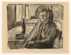 Autorretrato con una botella de vino de Edvard Munch