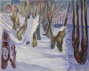 Paisaje invernal con casa (óleo sobre lienzo) de Edvard Munch