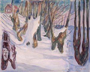 Paisaje de invierno con casa de Edvard Munch