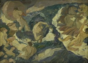 Poseidón corriendo sobre el mar rodeado de nereidas y tritones de Edvard Weie