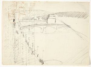 Vista desde una ventana en Lungarno sobre el río hacia Santo Spirito y las colinas de San Miniato, Florencia de Edvard Weie
