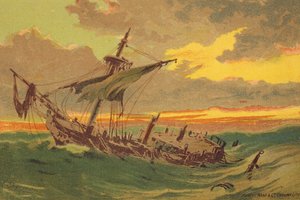 El barco abandonado (litografía en color) de Edward (after) Duncan