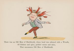 Había un anciano de Blackheath, cuya cabeza estaba adornada con una corona (grabado en color)