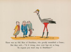 Había un anciano de Dunblane, que se parecía mucho a una grulla (grabado coloreado)