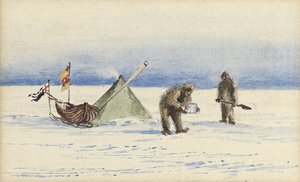 La fiesta del trineo a la Isla Blanca, febrero de 1902: Shackleton y Wilson haciendo campamento, 1902 de Edward Adrian Wilson