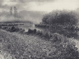 Una brumosa mañana de otoño en el Test (foto en blanco y negro) de Edward Alfred Barton