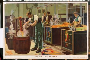 Cotton Dye Works, de la serie "Empire Trade is Growing" (litografía en color) de Edward Barnard Lintott