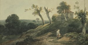 Paisaje con una cabaña de Edward Bird