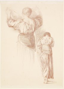 Estudios de drapeado femenino, estudios de drapeado femenino visto desde atrás de Edward Burne-Jones