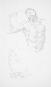 Desnudo masculino sosteniendo un cojín