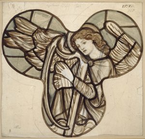 Diseño para vidrieras en la Iglesia de Lyndhurst: Un ángel arpista, 1862