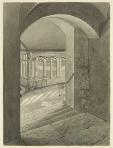 Entrada a los Claustros desde la Catedral de Bristol con la tumba de Edward Bird de Edward Cashin