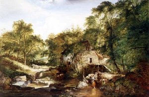 Un paisaje fluvial boscoso de Edward Charles Williams