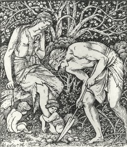 Adán y Eva (Trabajo: Cuando Adán cavó y Eva hiló, ¿quién era entonces el caballero?) de Edward Coley (after) Burne Jones