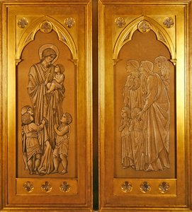 Cristo bendiciendo a los niños pequeños y mujeres trayendo niños a la presencia de Cristo de Edward Coley Burne Jones