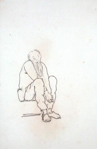 Autorretrato del artista, sentado, con las manos entre las rodillas, de un álbum de dibujos