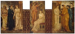 Cupido y Psique - Murales de Palace Green - Las hermanas de Psique la visitan en la casa de Cupido de Edward Burne Jones