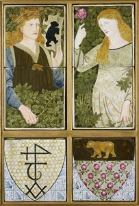 Rey Arturo y la Reina Ginebra, panel de seis azulejos fabricado por Morris, Marshall, Faulkner & Co. de Edward Burne Jones