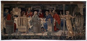 Búsqueda del Santo Grial Tapices, Panel 1, Caballeros de la Mesa Redonda convocados a la búsqueda por la Dama Extraña, 1898-1899 de Edward Burne Jones